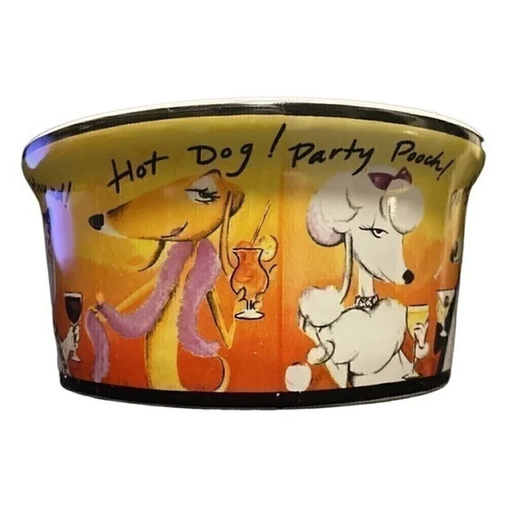Tracy Flickinger Dog Food Bowl PARTY ANIMALS! CHEERS! Certif Int'l PARTY POOCH!